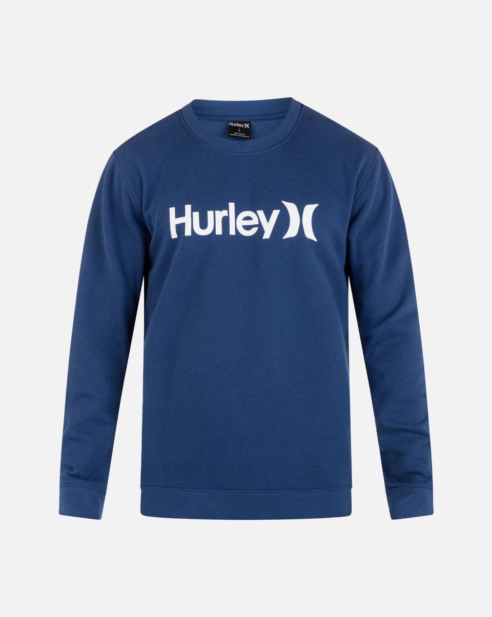 Hurley Men Fast Blue Void Logo Shop One And Only Solid Fleece Crew