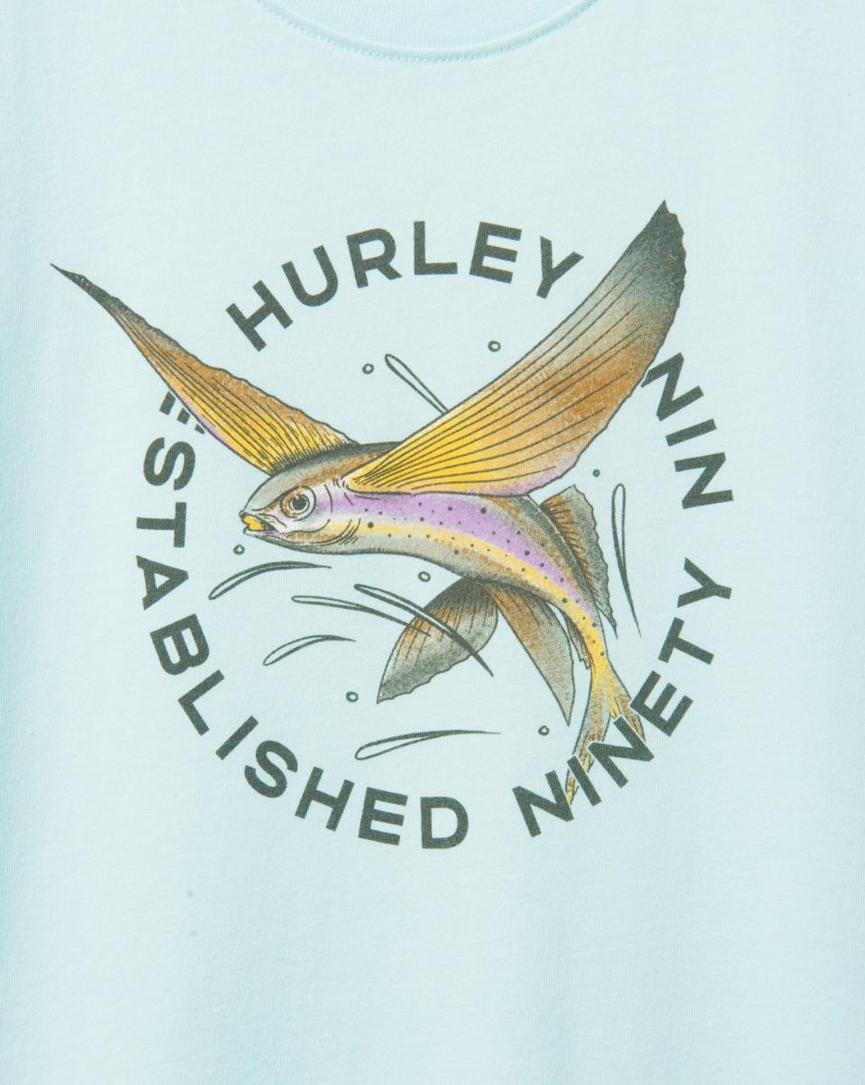 Men Teal Tinted Craft Tshirts & Tops Hurley Everyday Washed Flying Fish Short Sleeve T-Shirt - 2