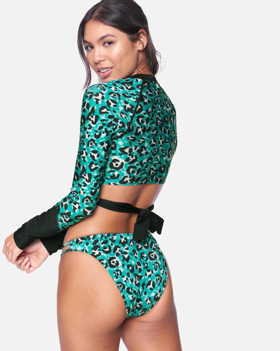 Hurley Swim Professional Wild Cat Smocked Mod Hipster Bottom Women Emerald Multi