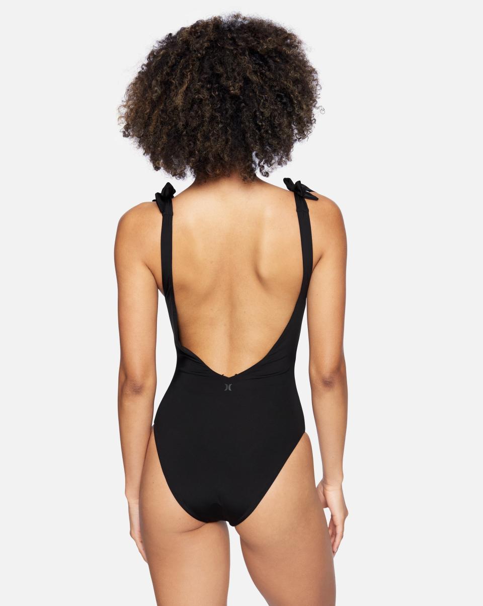 Women Fashionable Black Hurley Swim Solid Moderate One Piece - 2