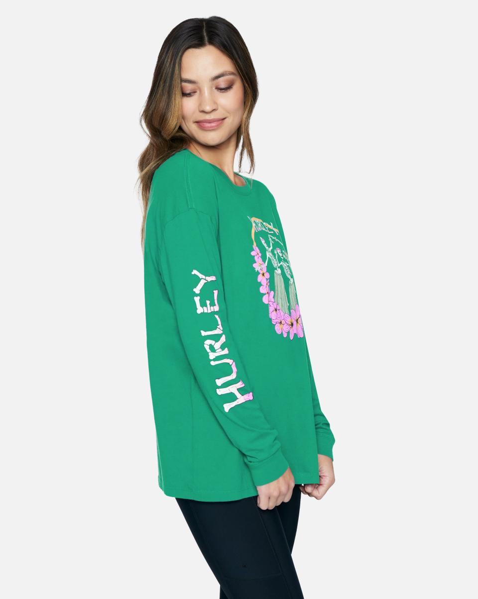 Hurley Tops & T-Shirts Offer Women Antique Green Hulaskel Oversized Long Sleeve Tee - 2