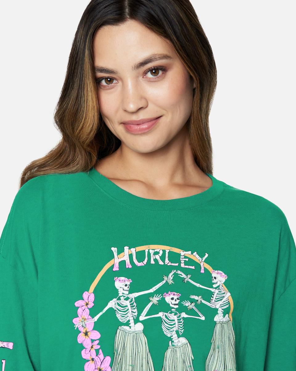 Hurley Tops & T-Shirts Offer Women Antique Green Hulaskel Oversized Long Sleeve Tee - 3