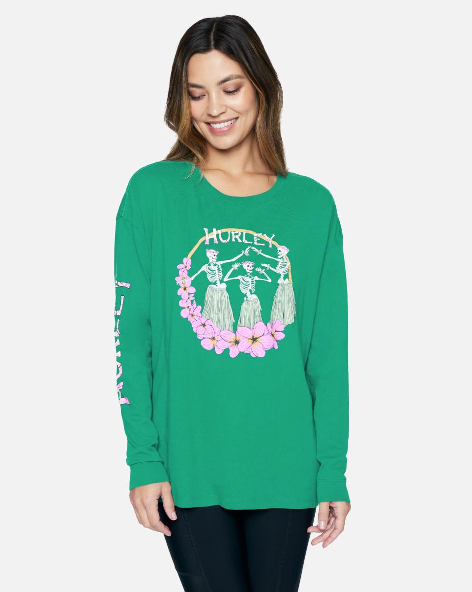 Hurley Tops & T-Shirts Offer Women Antique Green Hulaskel Oversized Long Sleeve Tee