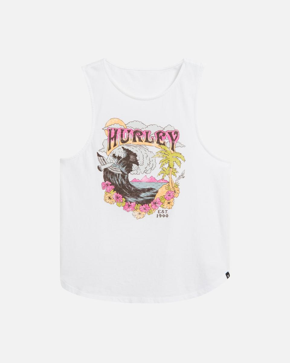 Bargain Tops & T-Shirts Hurley White Flower Tubing Flouncy Tank Women