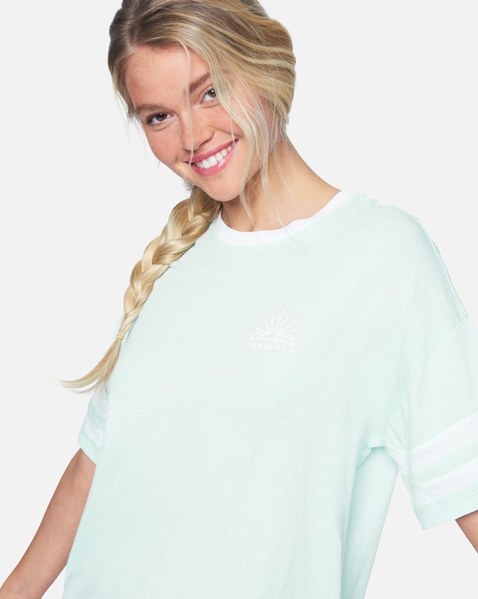 Tops & T-Shirts Light Dew Hurley Women Washed Oversized Varsity Boyfriend Crew Tee Implement - 4
