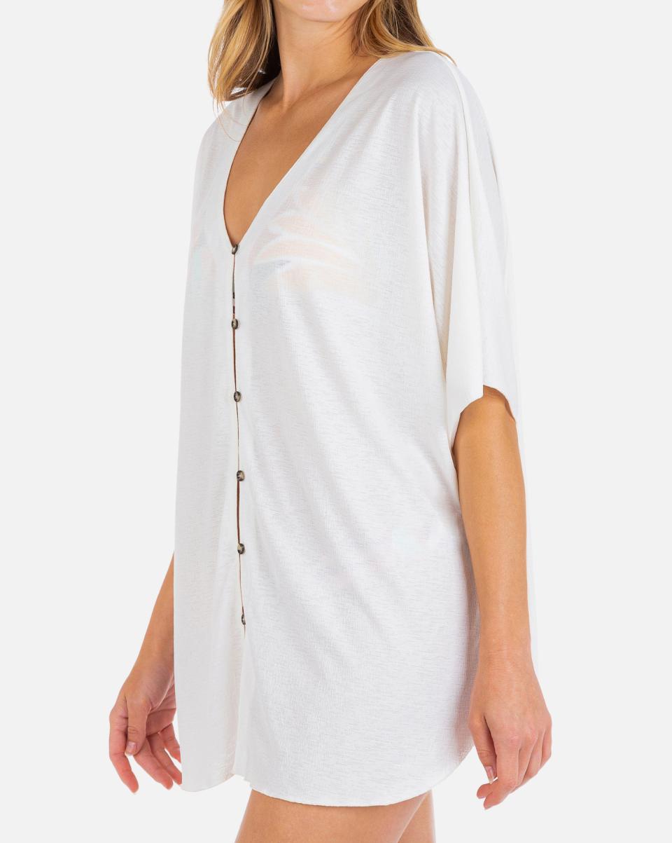 Solid Button Front Tunic Hurley Cream Review Dresses & Rompers Women