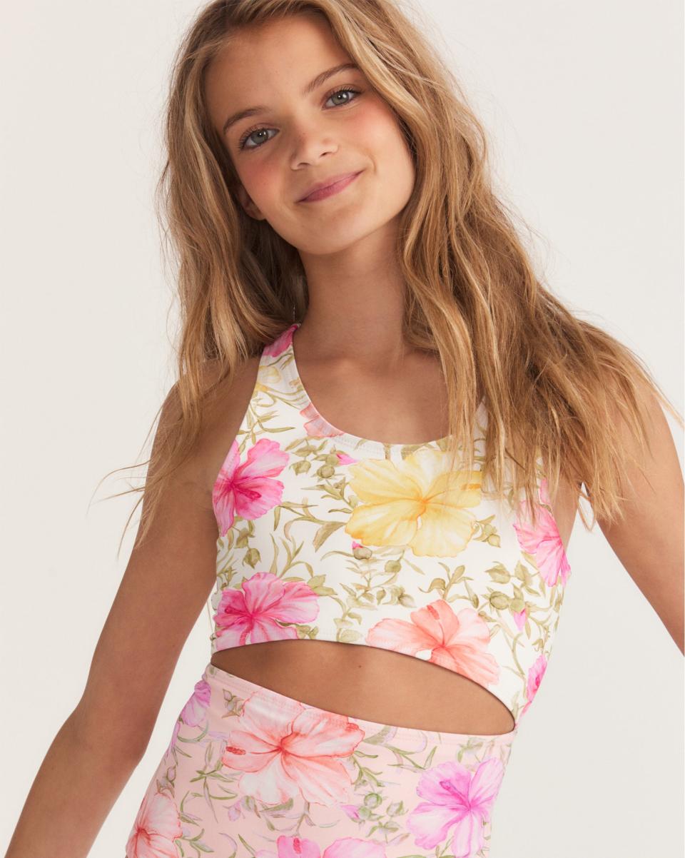 Kids Swimwear Loveshackfancy X Hurley - Girls' Hibiscus One Piece Swimsuit Hawaiian Flowerbed Popular
