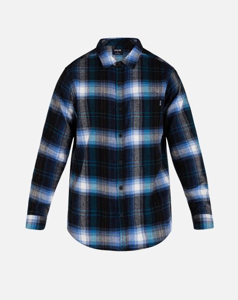 Men Hurley Convenient Portland Organic Flannel Long Sleeve Tshirts & Tops Black Combo