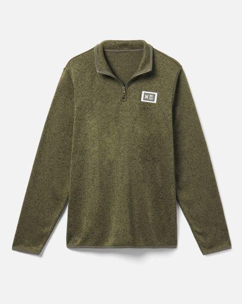 Men Olive Classic Mesa Ridgeline 1/4 Zip Fleece Pullover Tshirts & Tops Hurley