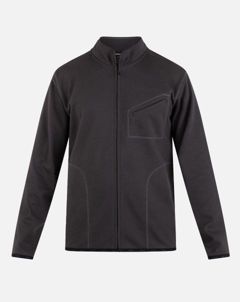 Men Hurley Sturdy Dark Stone Grey Tshirts & Tops Bondi Heat Mockneck Zip Fleece Jacket