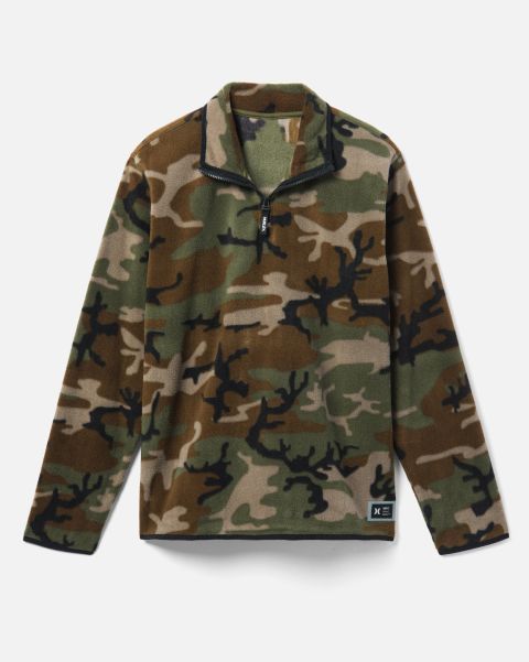 Men Hurley Tshirts & Tops Olive Mesa Windchill 1/4 Zip Fleece Jacket Advanced