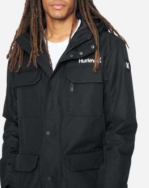 Black Hurley North Field Jacket With Patch Men Jackets & Outerwear Amplify