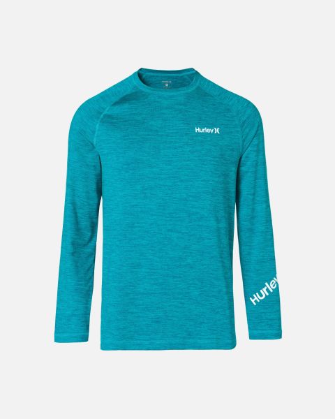 Hurley Teal Men Rashguards & Surf Shirts Essential One And Only Long Sleeve Rashguard Time-Limited Discount
