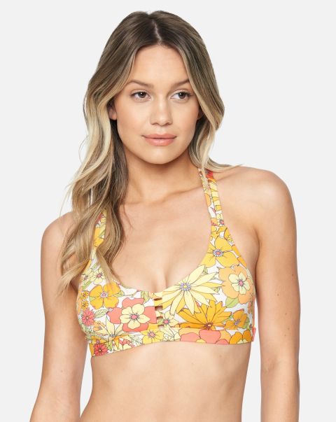 Hurley X Moore Aloha Max Bloomin Groove Scoop Bikini Top Sweet Tangerine Multi Swim Refined Women