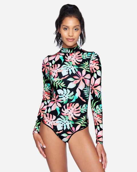 Tropix Long Sleeve Retro Surf Suit Women Special Deal Tropix Black Swim Hurley