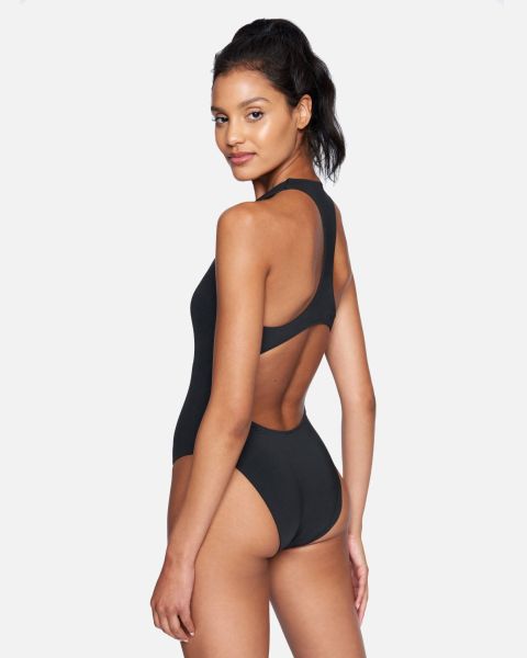 Hurley Women Swim Black Safe One And Only Solid Racerback Moderate One Piece