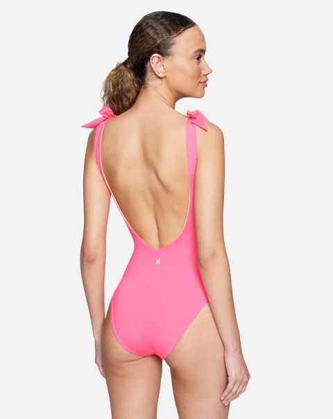 Hurley Solid Reversible Moderate One Piece Women High Quality Pink Guava Swim