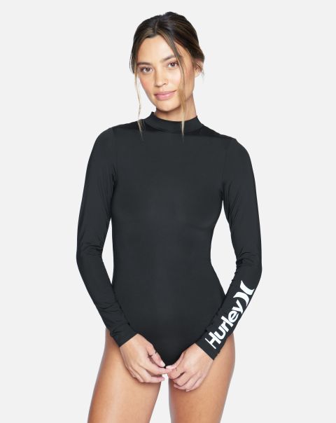 Best One And Only Solid Long Sleeve Retro Surf Suit Swim Black Hurley Women