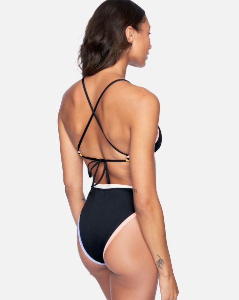 Black Color Block Hurley Colorblock Moderate High Waist Bikini Bottom Swim Women Offer