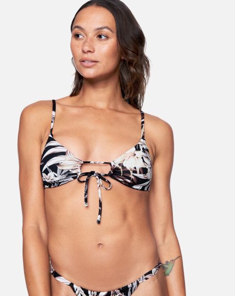 Women Hurley Hawaiiana Tie Front Bralette Bikini Top Trending Swim Black Floral