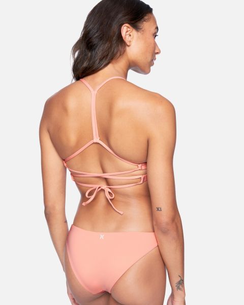 Hurley Women Solid Moderate Bikini Bottom Peach Melon Quality Swim