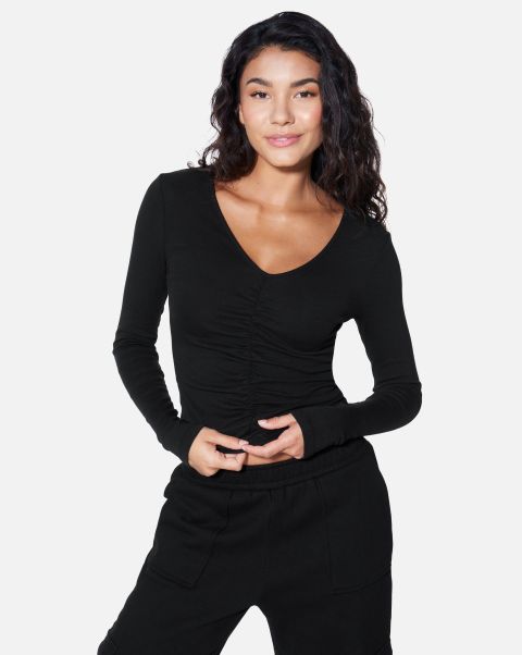 Essential Ruched Long Sleeve Top Discounted Black Tops & T-Shirts Hurley Women