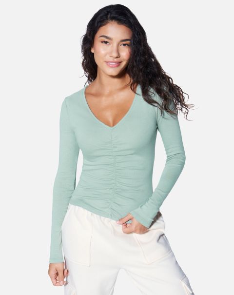 Iceberg Green Hurley Essential Ruched Long Sleeve Top Easy-To-Use Women Tops & T-Shirts