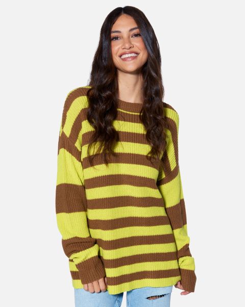 Brown/Yellow Women Hurley Beauty Tops & T-Shirts Essential Serena Stripe Sweater