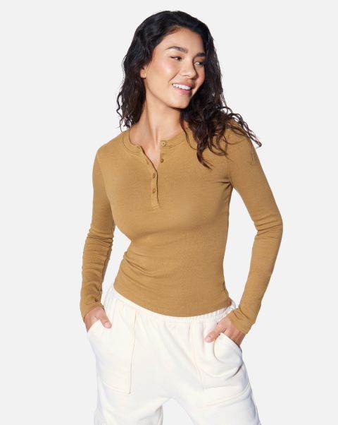 Essential Heidi Henley Long Sleeve Top Hurley Tops & T-Shirts Women Price Drop Pale Brown