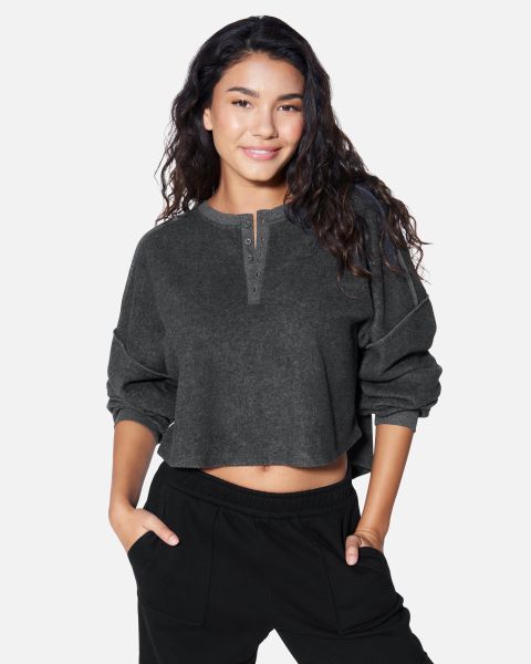 Efficient Essential All Time Favorite Henley Long Sleeve Top Hurley Charcoal Tops & T-Shirts Women