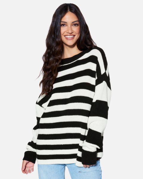Black/Cream Hurley Women Tops & T-Shirts Essential Serena Stripe Sweater Custom