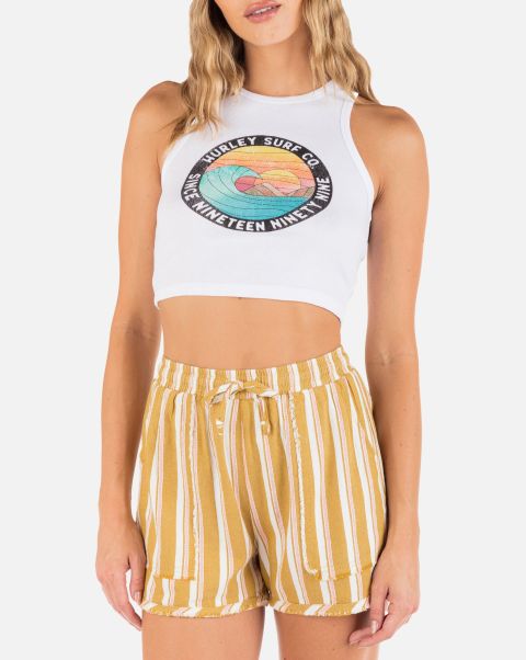 White Hurley Shop Sand Circle Cropped Baby Tank Tops & T-Shirts Women