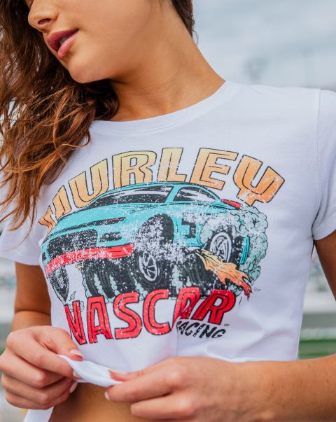 Liquidation White Women Nascar Only Rippen Baby Tee Tops & T-Shirts Hurley