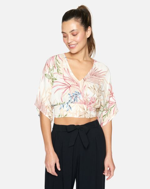 Women Summer Palm Flounce Top Hurley Tops & T-Shirts Offer Cream Multi