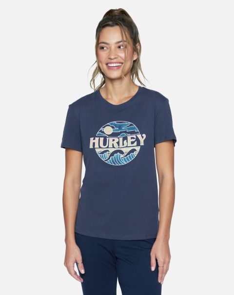 Hurley Crew Washed Relaxed Girlfriend Tee Mood Indigo Tops & T-Shirts Inviting Women