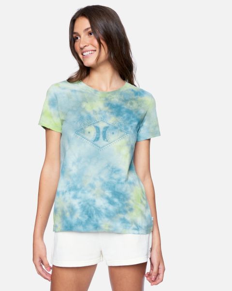 Light Blue Hurley Budget-Friendly Tops & T-Shirts Women Honey Dew Tie Dye Classic Crew Tee