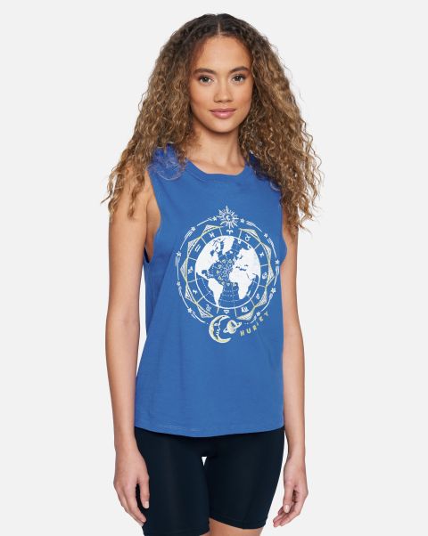 Hurley Tops & T-Shirts Global Washed Muscle Tank Top Women Dazzling Blue
