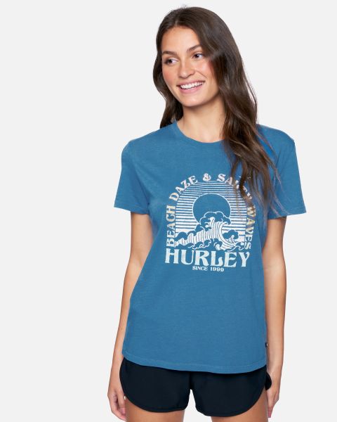 Hurley Salty Waves Washed Relaxed Girlfriend Tee Tops & T-Shirts Stellar Discount Women