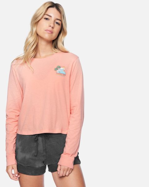 Coupon Hurley Tops & T-Shirts Coral Almond Hummel Cropped Long Sleeve Tee Women