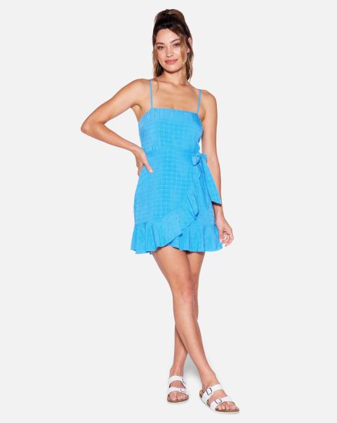 Mega Sale Dresses & Rompers Blue Hurley Window Pane Wrap Front Mini Dress Women