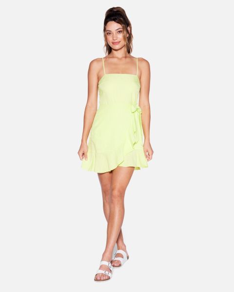 Women Dresses & Rompers Electric Lemon Clean Hurley Window Pane Wrap Front Mini Dress