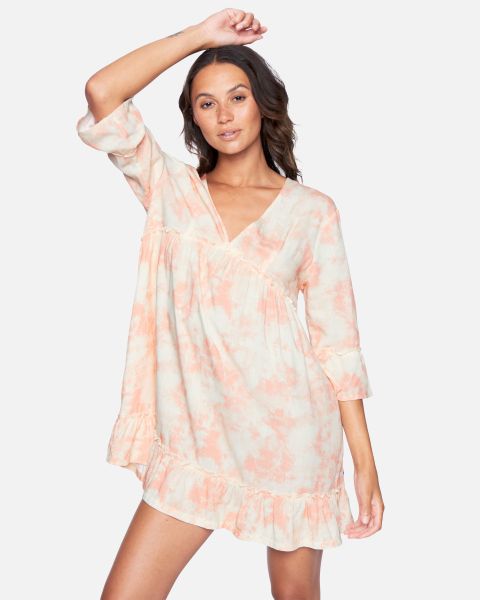 Quality Women Bell Sleeve A-Line Dress Hurley Coral Almond Dreamy Tie Dye Dresses & Rompers