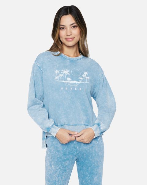 Women Practical Copen Blue Hoodies & Fleece Hurley Mara Washed Oversized Sweatshirt