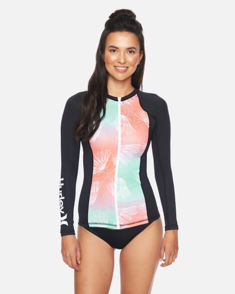 Rashguards & Surf Shirts Women New Light Aqua Hurley One And Only Sig Zane Wailehua Long Sleeve Rashguard Zip