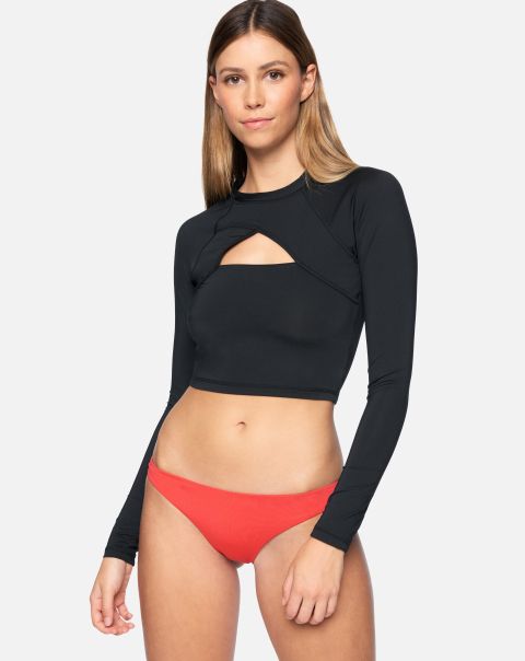 Closeout Rashguards & Surf Shirts Women Black Solid Cropped Cross Yoke Rashguard Hurley