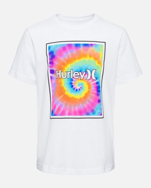 Tshirts Boys' Rectangular Icon Fill Tie Dye Tee Shop Kids Hurley White/Chlorine Blue