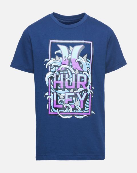 Hurley Midnight Navy Boys' Wave Box Short Sleeve T-Shirt Kids Exquisite Tshirts