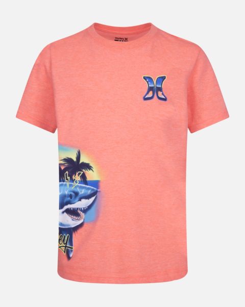 Boys Airbrush Shark Tee Tshirts Bright Mango Heather Kids Hurley Cheap