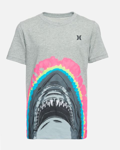 Hurley Boys' Faux Tie-Dye Shark Short Sleeve T-Shirt Tshirts Ignite Dk Grey Heather Kids