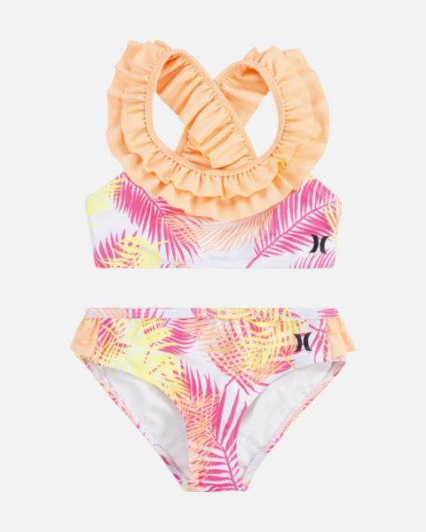 Girls' Double Mini Ruffle Bikini Set Comfortable Swimwear Kids Hurley Lava Glow
